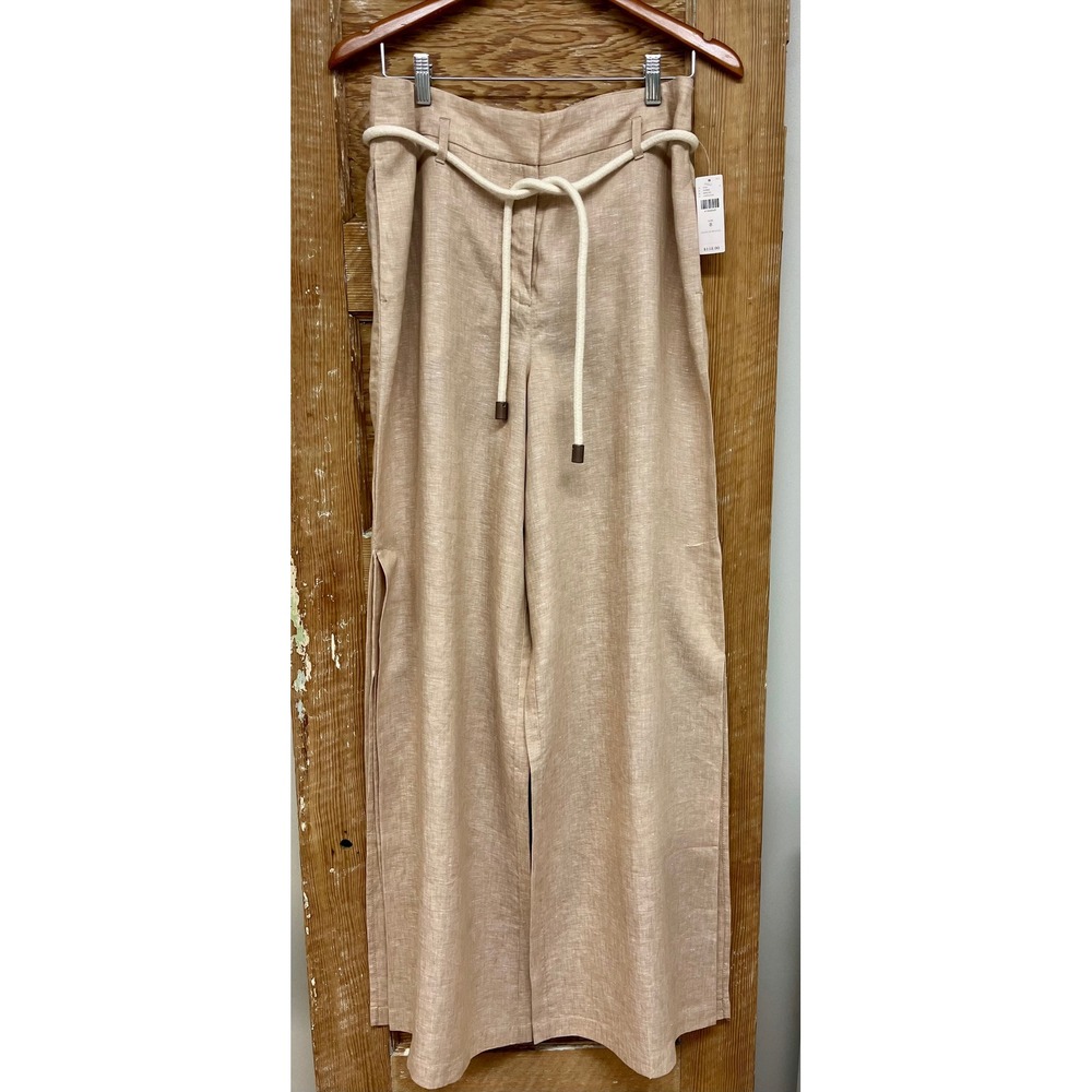 Elevenses Linen Split Wide Leg Pants 8 Palazzo High Rise Safari Boho Earthy NWT
